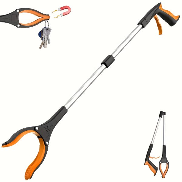 Heavy-Duty 32" Folding Orange Gripper Tool with 360° Rotating Head, 4" Wide Claws & Strong Magnetic Tip - Lightweight Stainless Steel Garbage Picker for Hotels, Home, Office Cleaning, Hotel Housekeeping Equipment, Durable Construction - Image 3