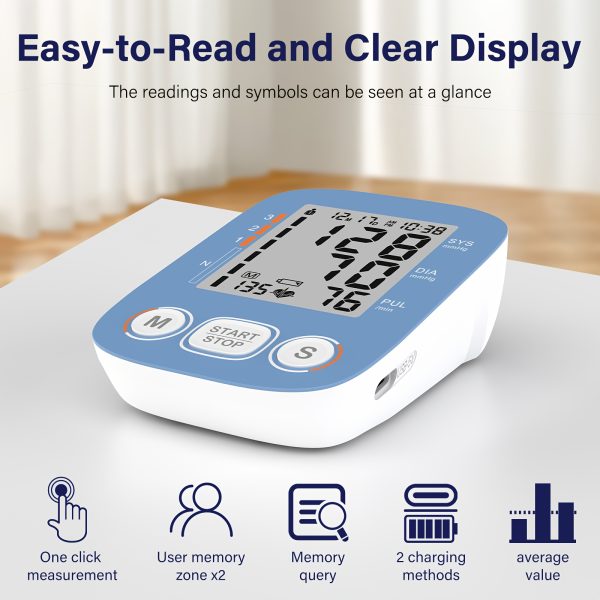 Blood Pressure Monitor For Home Use, Upper Arm Blood Pressure Monitors, BP Machine With 2x199 Reading Memory, Adjustable Arm Cuff 9"-16", Large Display With Light Storage Bag - Image 4