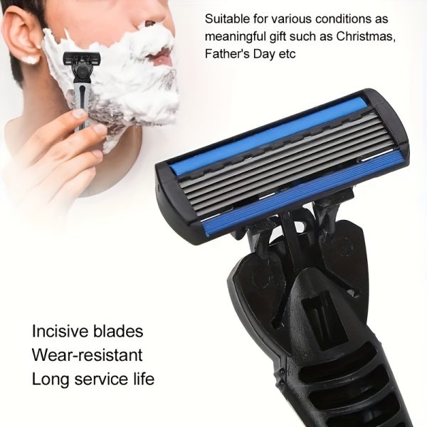 Men's 6-Layer Manual Razor Set with Non-Slip Metal Handle, Multiple Replacement Blades - Ideal for Beard and Mustache Trimming, Men's Grooming Kit|Sleek Razor Design|Durable Shaver Set, Beard Grooming Kit - Image 9