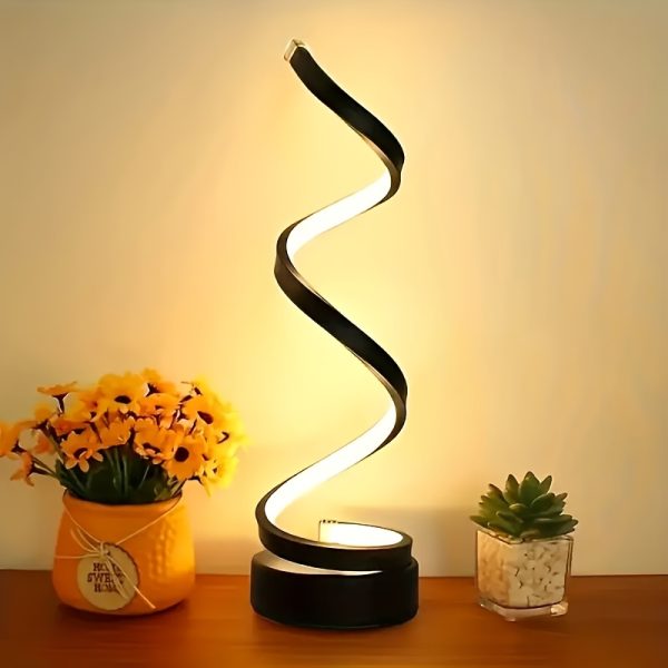 Bedside Table Lamp for Bedroom - 2/1 Pack Touch Lamp USB C Charging Ports, 3 Way Dimmable Modern Minimalist Dimmable Spiral Table Lamp for Living Room, Desk, LED Bulb Included (Black/White) - Image 5