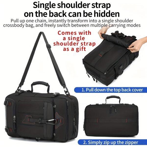 Men's Convertible Travel Backpack - Lightweight Carry-On Laptop Bag with 15.6" Laptop compartment, Expandable Shoe storage, Durable Polyester Construction, Adjustable Shoulder Straps & Side Pockets - Convertible Duffle for Business, Gym, Airplane, Hiking - All-in-One Backpack for Frequent Travelers, Business Trip, Sporty Look, Reinforced Stitching, Zippered Pockets, Frequent Flyer - Image 4