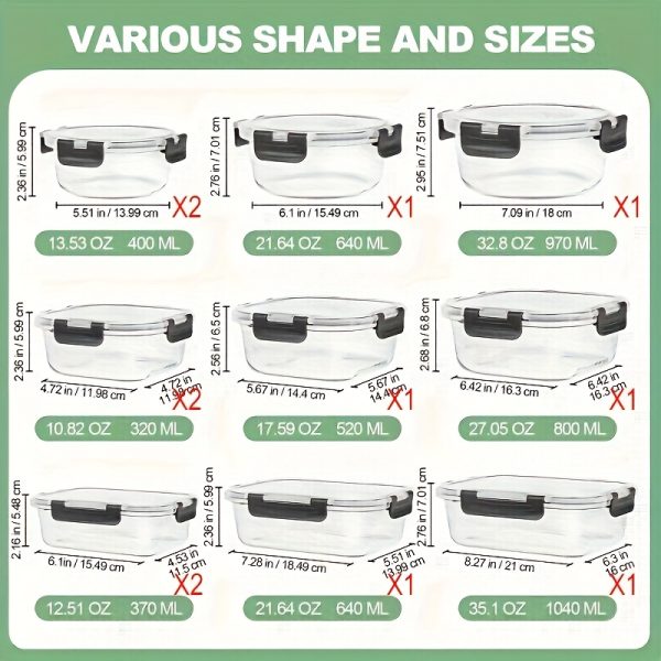 24pcs Food Storage Containers, Kitchen Organizers Leakproof Meal Prep Containers Local Warehouse 24pcs Including 12pcs Glass Containers with 12 Lids, Airtight Freezer Safe Containers, Glass Meal Prep Container, for Pantry And Kitchen Organization - Image 4