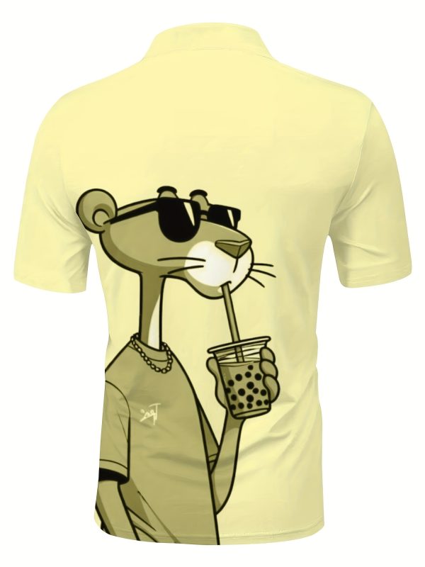 Men's Casual Short Sleeve Shirt - 3D Pink Panther Print, Breathable Summer Streetwear, Button- Collar, Machine Washable, Comfortable Fashion, Playful Design, Smooth Texture - Image 10