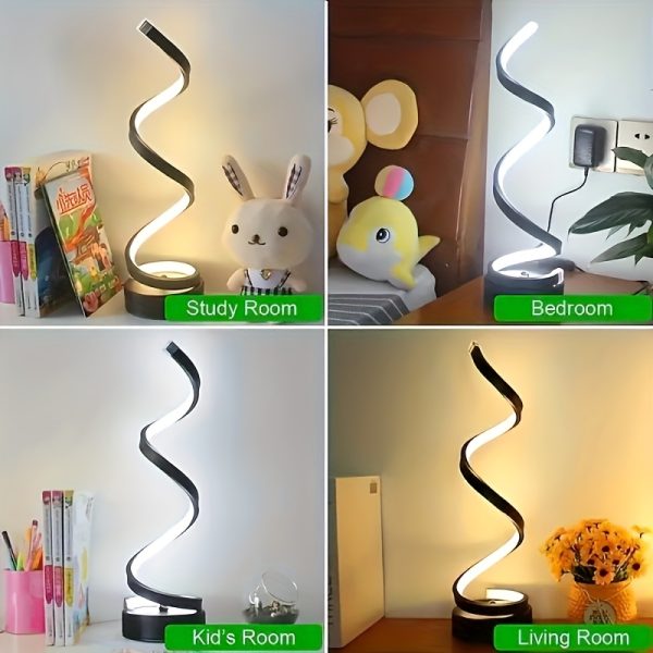 Bedside Table Lamp for Bedroom - 2/1 Pack Touch Lamp USB C Charging Ports, 3 Way Dimmable Modern Minimalist Dimmable Spiral Table Lamp for Living Room, Desk, LED Bulb Included (Black/White) - Image 12