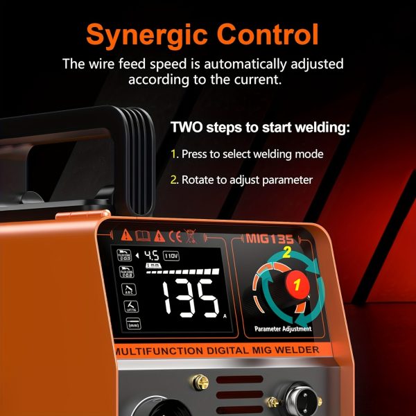 FEIFANKE MIG135 Heavy-Duty Commercial/Industrial Welding Machine - 110V/220V Dual Voltage, 120A DC Welder with Gasless MIG, Lift TIG, MMA/ARC, Flux Core - Compact Welder for Carbon & Stainless Steel, Workshop, Construction, Farm, DIY - with Electrical Holder & Wiring Harnesses, Metal Fabrication, Portable Design, Durable Build, Industrial Workers - Image 9