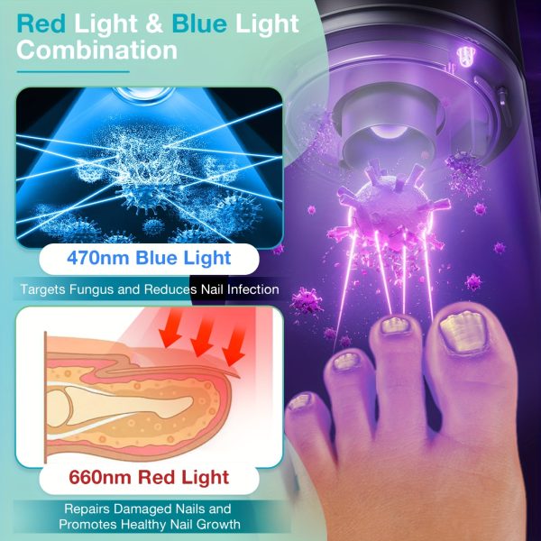 KTS Cordless Laser For Toenail - Dual Light Therapy (12x 470nm Blue & 24x 650nm Red LEDs) | Fast & Painless Home Treatment, USB Rechargeable, Adjustable 3/5/7/10 Min Timer | Portable, Compact Design For Healthy Nails - Image 4