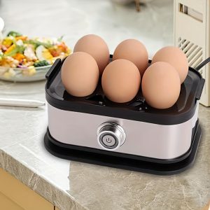 Premium Electric Quick Egg Cooker, 6 Eggs Cooked, 7-in-1 Function with Tray Lid for Soft Boiling/Medium Boiling/Egg Frying/Baking Vegetables And Steaming, Stainless Steel