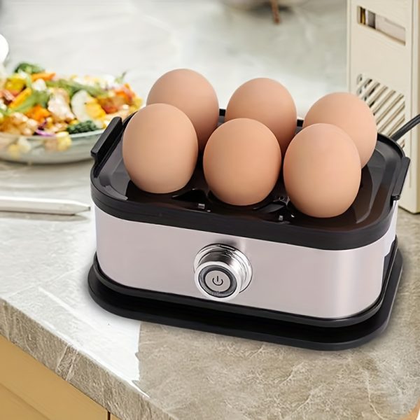 Premium Electric Quick Egg Cooker, 6 Eggs Cooked, 7-in-1 Function with Tray Lid for Soft Boiling/Medium Boiling/Egg Frying/Baking Vegetables And Steaming, Stainless Steel