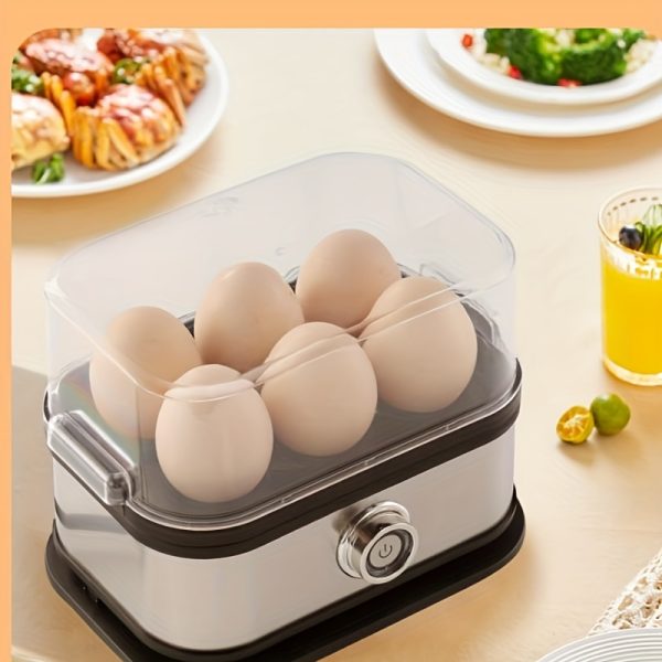 Premium Electric Quick Egg Cooker, 6 Eggs Cooked, 7-in-1 Function with Tray Lid for Soft Boiling/Medium Boiling/Egg Frying/Baking Vegetables And Steaming, Stainless Steel - Image 2