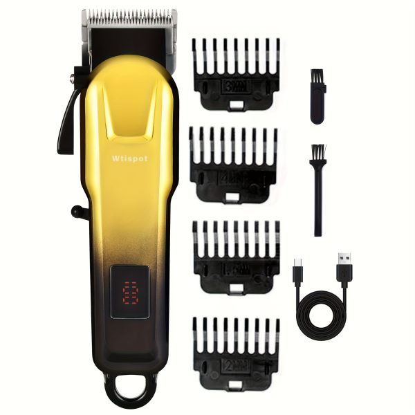 3pcs/se 1pc/sett Men's Professional Golden Hair Clipper & Trimmer Set - USB Rechargeable Hair Cutting Kit with LCD Display Including Electric Shaver, T-Blade Trimmer, 8 Limit Combs, 3 USB Cables, 3 Cleaning Brushes & Combs - The Ideal Gift - Image 8