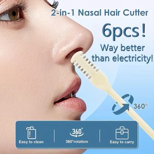 Today's Deal! 6pcs Gift Set, Works Better Than Electric Trimmers! Upgraded 2-in-1 Nose Hair Trimmer - Gentle, Painless, Unisex. Portable Manual Design with 360° Dual Heads: Precision Nose Hair Trimming + Earwax Cleaning. Light Beige-safe Facial Hair Tool