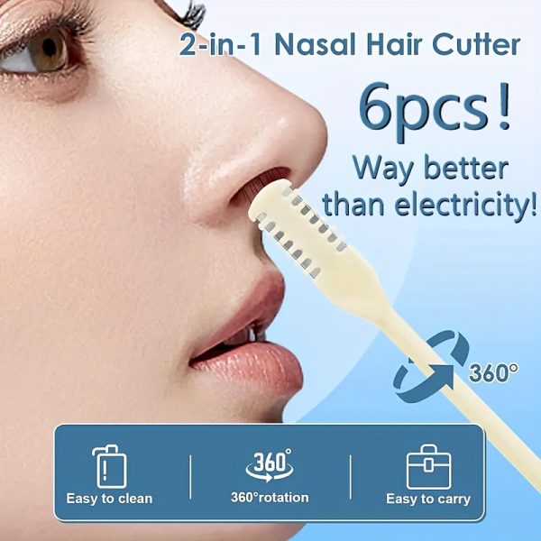 Today's Deal! 6pcs Gift Set, Works Better Than Electric Trimmers! Upgraded 2-in-1 Nose Hair Trimmer - Gentle, Painless, Unisex. Portable Manual Design with 360° Dual Heads: Precision Nose Hair Trimming + Earwax Cleaning. Light Beige-safe Facial Hair Tool