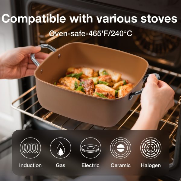 4pcs Fryer Set - Deep Square Pan, Fry Basket, Steamer Tray, saucepan lid- Dishwasher & Oven Safe, High Temperature Resistant Easy Clean Skillets, Restaurant Frying pan - Image 3