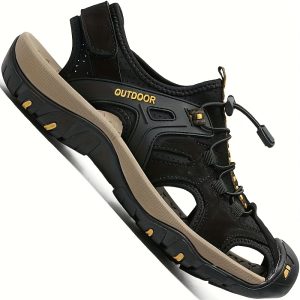 Men's Premium Genuine Leather Sandals - Closed Toe Fisherman Style, Black/Brown/Yellow, Summer Flip Flops & Hiking Shoes with Elastic Strap, Rubber Sole, And Comfortable Fabric Lining for Casual Outdoor Wear, Sandalias Keen Newport