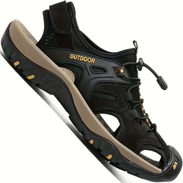 Men's Premium Genuine Leather Sandals - Closed Toe Fisherman Style, Black/Brown/Yellow, Summer Flip Flops & Hiking Shoes with Elastic Strap, Rubber Sole, And Comfortable Fabric Lining for Casual Outdoor Wear, Sandalias Keen Newport