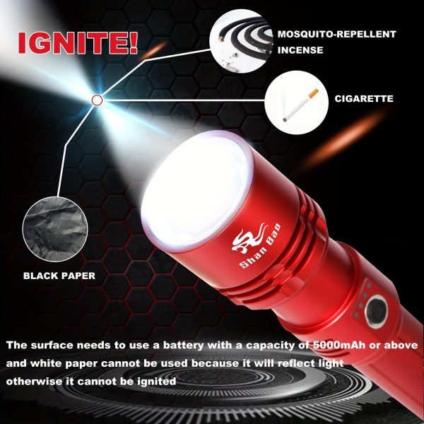 Shan Bao Red LED Flashlight - Zoomable, Rechargeable, 5000mAh Battery, High-Power Light Source for Outdoor Use, Ignites Fire, Includes USB Cable & Gift Box, Flashlight Rechargeable - Image 7