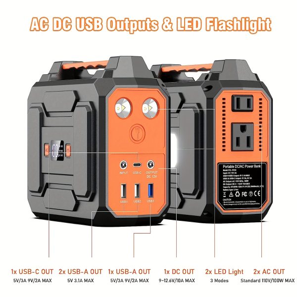300W/200W Peak/100W Rated Portable Power Station Solar Generator(Panel Optional), 146Wh/296Wh High Capacity Battery Pack, 2x 110V AC Outlet, DC USB C Port, LED Light, Power Bank For Outdoor Camping Hiking Road Trip Cycling CPAP Hurricane Emergency