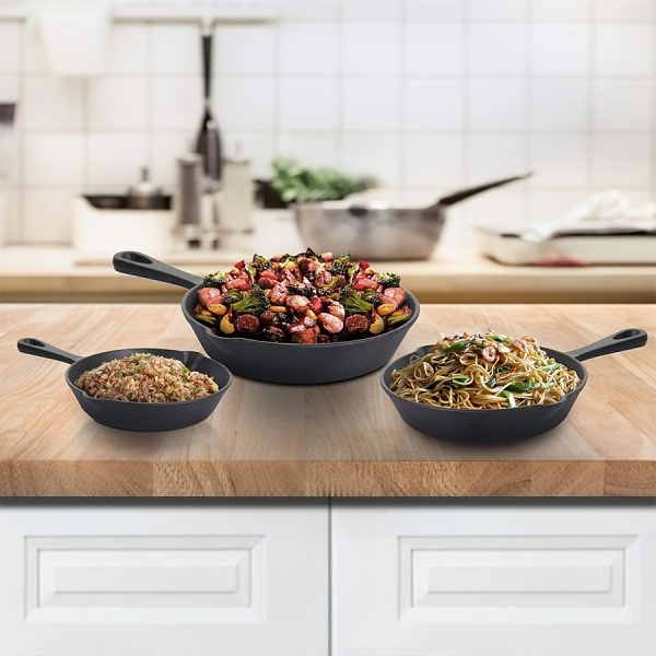 [Cast Iron Skillet] 3pcs/4pcs/5pcs Cast Iron Skillet Set | 6 Inch/8 Inch/10 Inch Cast Iron Frying Pan, Household Pan, Kitchen Accessories, Home Cook, Cast Iron Pan Without Coating Set - Image 3