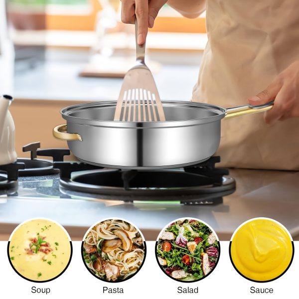 12pcs Stainless Steel Cookware Set, Pots and Pans Set with Stock Pot, Frying Pans, Saucepan and 6 Glass Lids, Induction, Gas and Electric Stovetop Compatible, Dishwasher Safe, Kitchen Items for Home Chefs, Cooking Enthusiasts and Families - Image 2