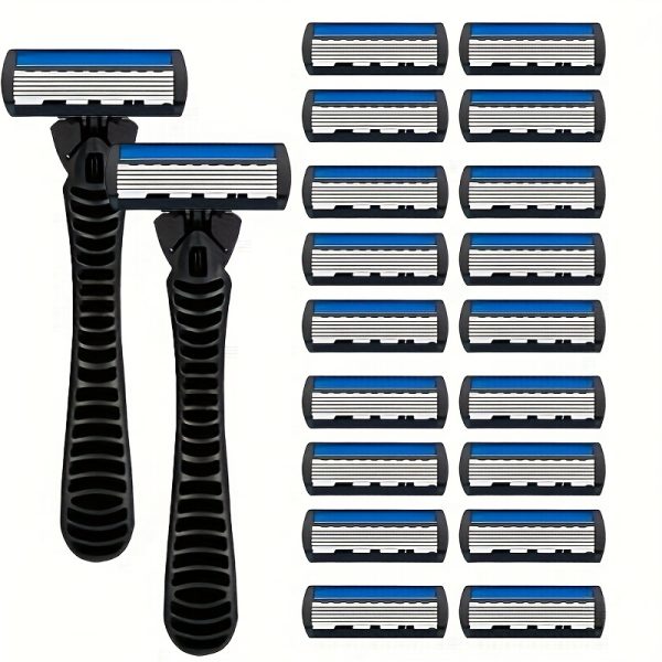 Men's 6-Layer Manual Razor Set with Non-Slip Metal Handle, Multiple Replacement Blades - Ideal for Beard and Mustache Trimming, Men's Grooming Kit|Sleek Razor Design|Durable Shaver Set, Beard Grooming Kit - Image 18