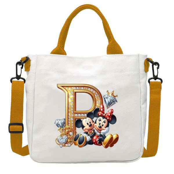 [DISNEY Crossbody Bag] DISNEY Large Capacity Crossbody Bag | White with Golden Lettering, Yellow Adjustable Strap, Durable Commuter & Travel Shoulder Bag for Women, Perfect Birthday Gift, Playful Design, Goldtoned Lettering, Mickey & Minnie Mouse - Image 24