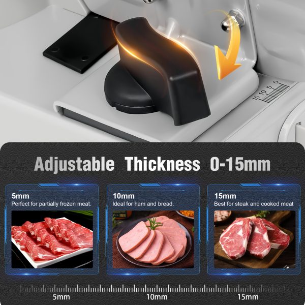 MULISOFT Electric Meat Slicer with 2 Removable Stainless Steel Blades, Adjustable Thickness, Child Safety Lock, Semi-Automatic Operation for Meat, Cheese, Bread - 120V US Plug, Durable Kitchen Tool for Home Use, Meat Slicer for Home Use, Food Preparation, Sleek Metallic Finish, Sturdy Construction - Image 6