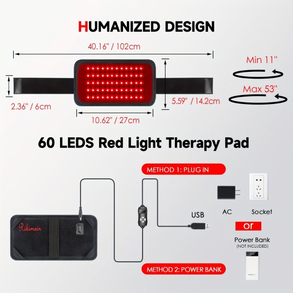 60 LED Red Light Therapy Belt For Men - Adjustable Timer Heating Pad, Father'S Day Gifts For Dad/Husband/Boyfriend, Sciatica Back Pain, Office & Car Seat Massager With Medical-grade LEDs - Image 2