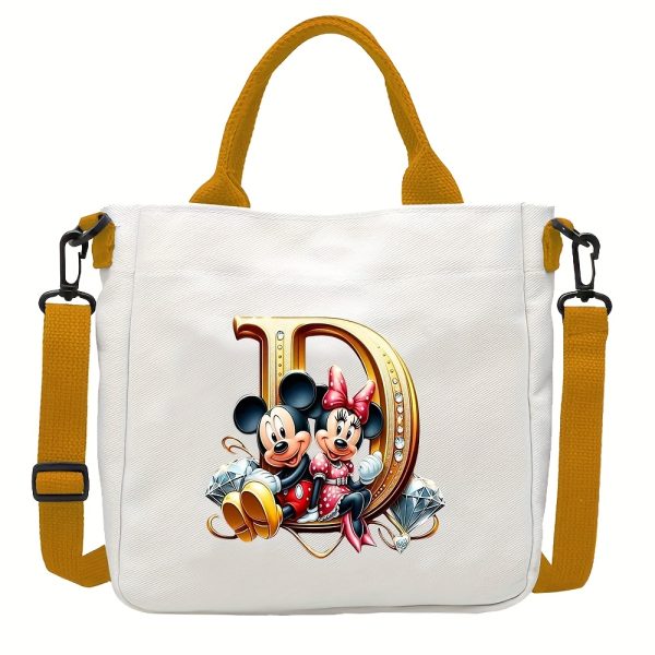 [DISNEY Crossbody Bag] DISNEY Large Capacity Crossbody Bag | White with Golden Lettering, Yellow Adjustable Strap, Durable Commuter & Travel Shoulder Bag for Women, Perfect Birthday Gift, Playful Design, Goldtoned Lettering, Mickey & Minnie Mouse - Image 10