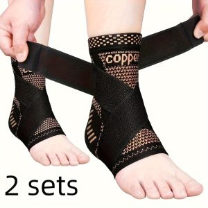Copper Ankle Support: Adjustable Compression Foot And Ankle Brace, Suitable for Sports And Fitness - 2 Packs - Fits Adult Men And Women, Size: 7.5-12.2 Inches / 19-31 Cm (Ankle Circumference)