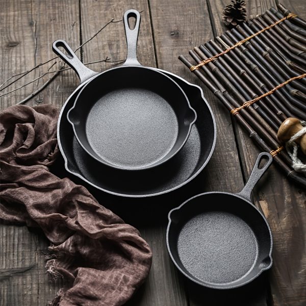 [Cast Iron Skillet] 3pcs/4pcs/5pcs Cast Iron Skillet Set | 6 Inch/8 Inch/10 Inch Cast Iron Frying Pan, Household Pan, Kitchen Accessories, Home Cook, Cast Iron Pan Without Coating Set - Image 5