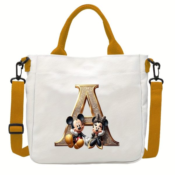 [DISNEY Crossbody Bag] DISNEY Large Capacity Crossbody Bag | White with Golden Lettering, Yellow Adjustable Strap, Durable Commuter & Travel Shoulder Bag for Women, Perfect Birthday Gift, Playful Design, Goldtoned Lettering, Mickey & Minnie Mouse - Image 4