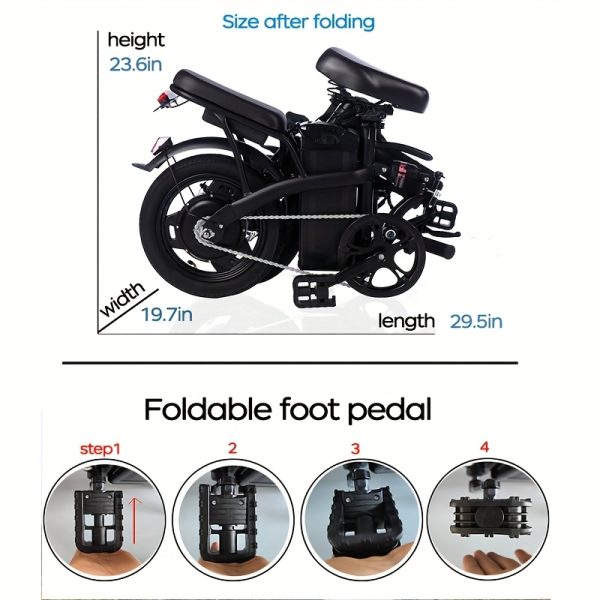 14-Inch Lightweight Folding Electric Bike, 500W Motor, 20 MPH, Long-Lasting Battery Life with Removable 48V 10.4AH Lithium Battery, Front Light & Disc Brake, Alloy Steel Frame, Black - Urban Commuter Style, Durable Design, Perfect Gift for Adults (Clearance Deal) - Image 5