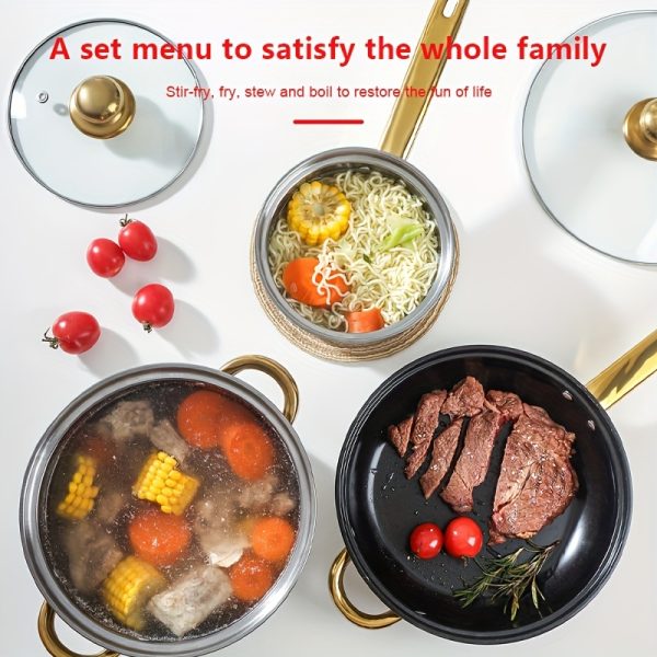 18pcs thick stainless steel cookware set, non stick cookware set, heat-resistant, frying pan, flat bottomed pan, stew pot, multifunctional, stylish, durable, suitable for induction cookers, outdoor anti stick cookware set - Image 9