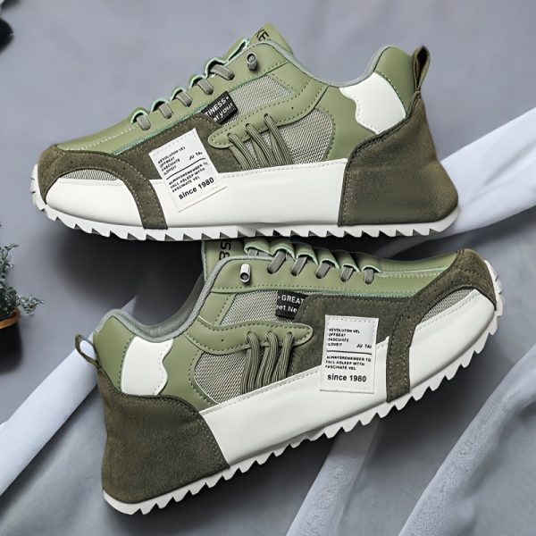 [Trendy Sneakers] Comfortable Plus Size Men's Casual Sneakers | Versatile Trendy Running Shoes with Mesh Ventilation, Olive Green & White Design, Lace-Up Closure for All Seasons, Comfortable Fabric Upper with PVC Sole - Image 5