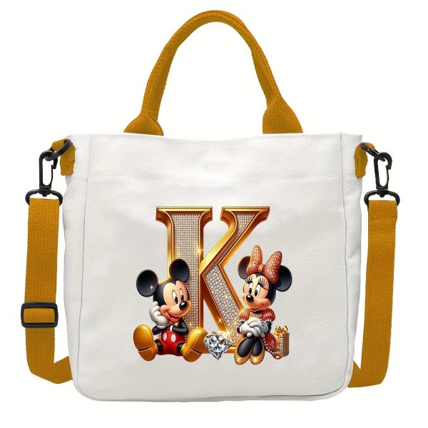 [DISNEY Crossbody Bag] DISNEY Large Capacity Crossbody Bag | White with Golden Lettering, Yellow Adjustable Strap, Durable Commuter & Travel Shoulder Bag for Women, Perfect Birthday Gift, Playful Design, Goldtoned Lettering, Mickey & Minnie Mouse - Image 20