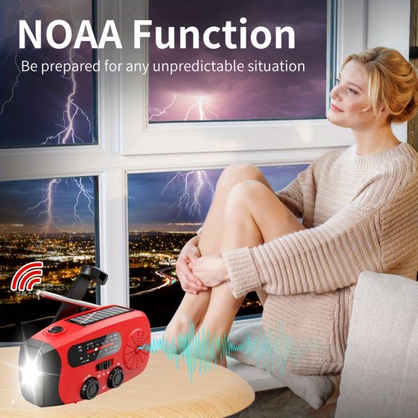 Emergency Radio: Solar-Powered, Power Bank, Hand Crank, AM/FM NOAA Portable Weather Radio, 2000 MAh Mobile Power, USB Charging, Solar, With LED Flashlight, Hurricane - Image 8