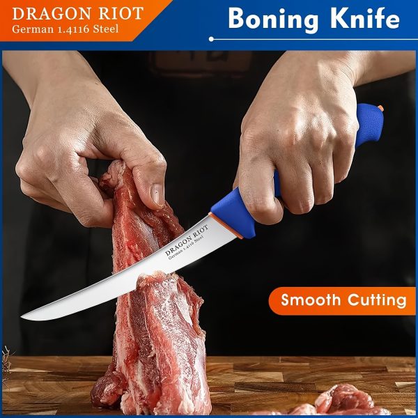 4pcs Butcher Knife Set Brisket Trimming Set Include 6" Cutting Knife, 6" Skinning Knife, 10" Butcher Breaking Knife And 10" Sharpening Steel - Image 3