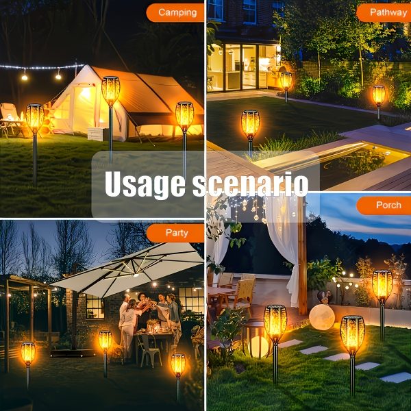 6/10pcs Outdoor Solar Torch Lights with Flickering Flame Effect, & Heat Resistant, Auto On/Off Solar Powered Path Lights for Garden, Lawn, Patio, Driveway Landscape Lighting, Solar Powered Outdoor Lights, Durable Plastic Body - Image 8