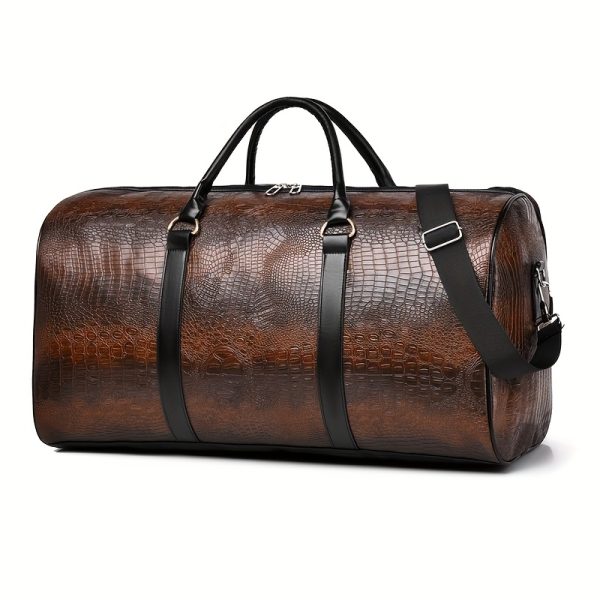 [Retro Duffel Bag] Durable Retro Crocodile-Textured Large Capacity Travel Duffel Bag | Unisex Vacation Luggage, Deep Brown/Black, Versatile Gift for Men & Women - Image 6