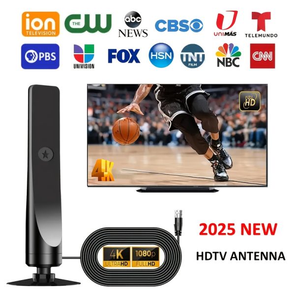 [4K HD TV Antenna] 500-Mile Range 2025 Portable HD Indoor TV Antenna | Supports 4K Ultra HD & Full HD 1080P, Smart TV Enhanced Signal Amplifier, Easy Installation, USB Powered - Image 3