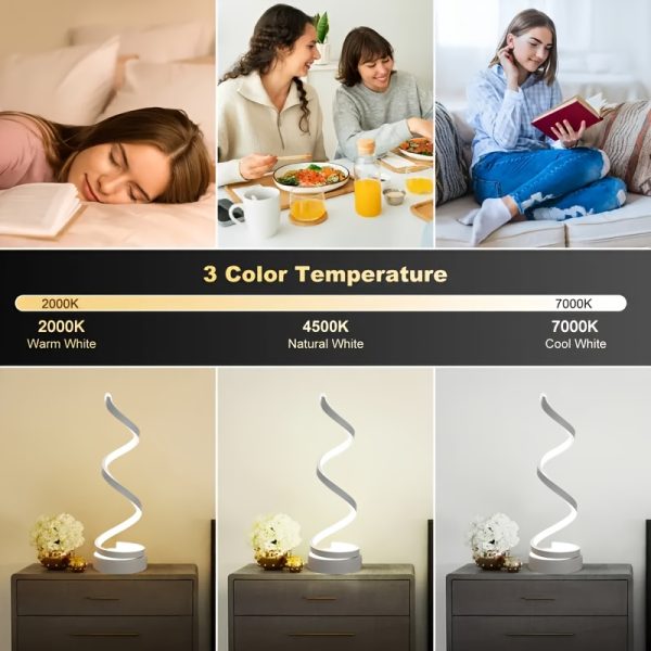 Bedside Table Lamp for Bedroom - 2/1 Pack Touch Lamp USB C Charging Ports, 3 Way Dimmable Modern Minimalist Dimmable Spiral Table Lamp for Living Room, Desk, LED Bulb Included (Black/White) - Image 10