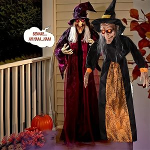 NEULRY Halloween Witch Figurine with Glowing Eyes & Red Mouth - Spooky Outdoor/Indoor Decor, Battery Operated (AAA Not Included) for Porch, Garden, or Themed Parties, Halloween Decorations