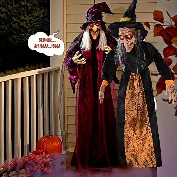NEULRY Halloween Witch Figurine with Glowing Eyes & Red Mouth - Spooky Outdoor/Indoor Decor, Battery Operated (AAA Not Included) for Porch, Garden, or Themed Parties, Halloween Decorations