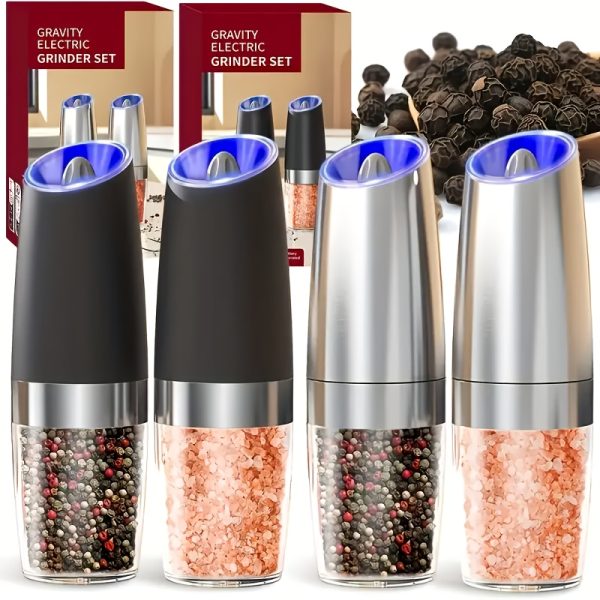 2pcs Gravity Electric Salt And Pepper Grinder Set, Battery Powered LED Light One Hand Automatic Operation, Adjustable Coarseness Mill Grinders Shakers Black, Kitchen Gadgets Gift Ideas, Best for Christmas - Image 7