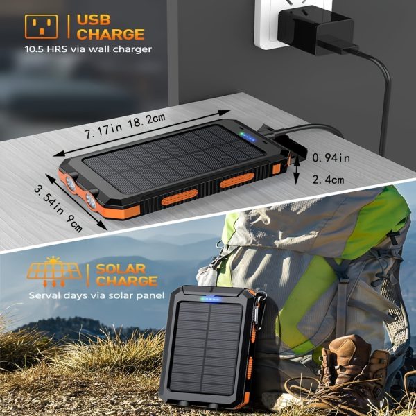 [Solar Power Bank 38800mAh]Outdoor USB-C Portable Charger with Flashlight & Compass | High Quality Solar Phone Charger for Camping Hiking Travel - Image 5