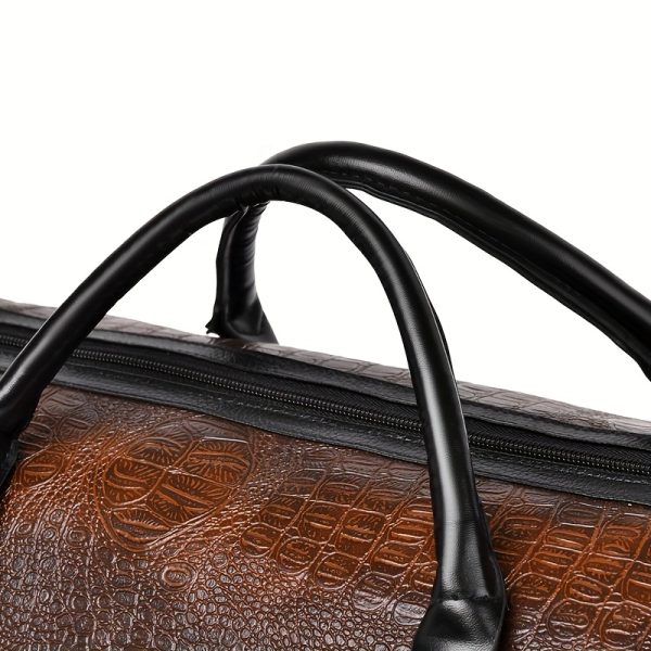 [Retro Duffel Bag] Durable Retro Crocodile-Textured Large Capacity Travel Duffel Bag | Unisex Vacation Luggage, Deep Brown/Black, Versatile Gift for Men & Women - Image 10