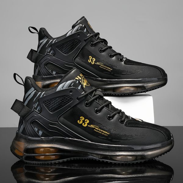[Lightweight Sneakers] Lightweight Men's Sneakers | Low-Top Lace-Up Design - Cushioned Midsole - Non-Slip Rubber Outsole - PU Upper - Black - for Casual & Formal Events, Gym Footwear, Sporty Look, Breathable Lining, Versatile Footwear, Fitness Enthusiasts, Durable Construction, Training Footwear - Image 7