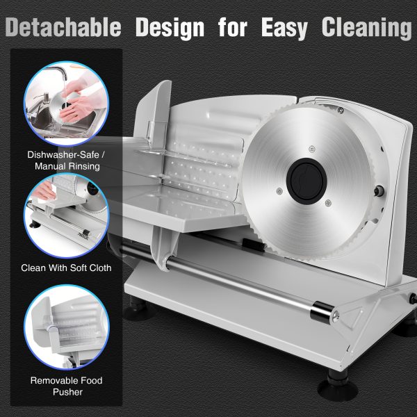 MULISOFT Electric Meat Slicer with 2 Removable Stainless Steel Blades, Adjustable Thickness, Child Safety Lock, Semi-Automatic Operation for Meat, Cheese, Bread - 120V US Plug, Durable Kitchen Tool for Home Use, Meat Slicer for Home Use, Food Preparation, Sleek Metallic Finish, Sturdy Construction - Image 7