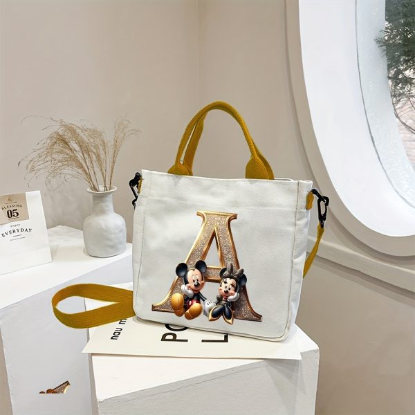 [DISNEY Crossbody Bag] DISNEY Large Capacity Crossbody Bag | White with Golden Lettering, Yellow Adjustable Strap, Durable Commuter & Travel Shoulder Bag for Women, Perfect Birthday Gift, Playful Design, Goldtoned Lettering, Mickey & Minnie Mouse - Image 9