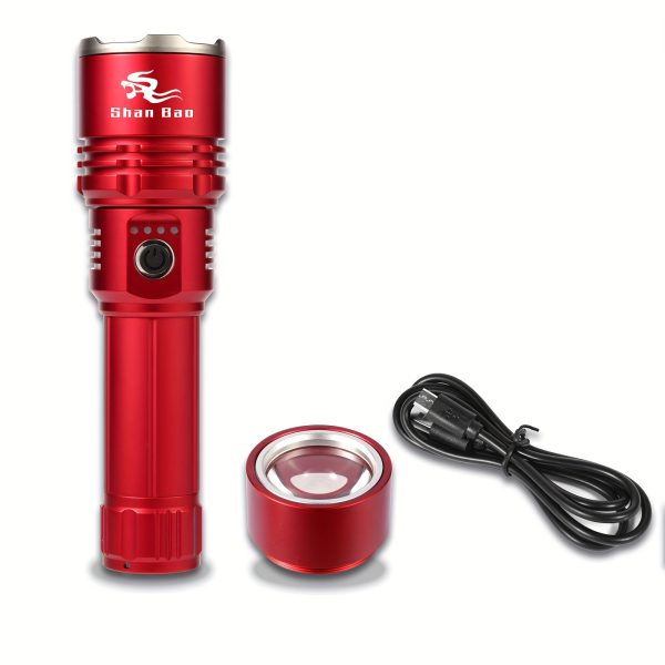 Shan Bao Red LED Flashlight - Zoomable, Rechargeable, 5000mAh Battery, High-Power Light Source for Outdoor Use, Ignites Fire, Includes USB Cable & Gift Box, Flashlight Rechargeable - Image 6